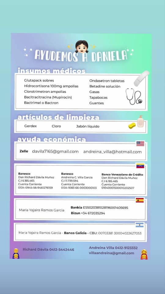 ElNacionalWeb's tweet photo. #ServicioPúblico Daniela necesita de su ayuda. Se solicita con carácter de urgencia los siguientes medicamentos. Se agradece a las personas o instituciones que puedan colaborar, comunicarse al siguiente número de teléfono: 04125442446 04129123332 https://t.co/NrKkkmyYv3