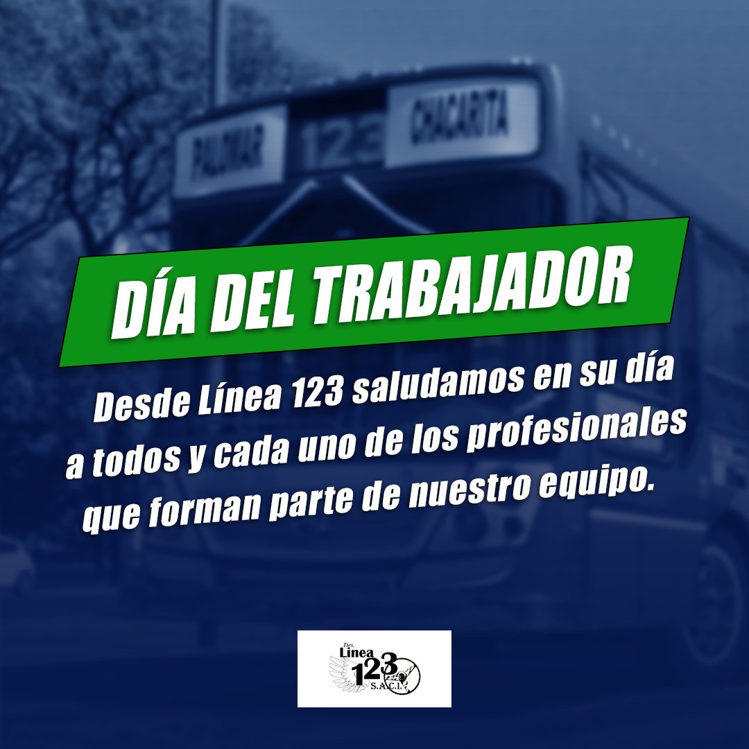 Hoy #1deMayo, queremos desearle un feliz día especialmente a todos aquellos trabajadores que hacen posible el transporte público en Argentina, y más especialmente, al gran equipo de Línea 123 💪

#transportepublico #linea123 #colectivos #bondi #argentina #diadeltrabajador