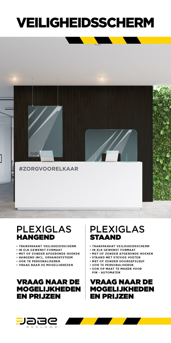 Creer uw eigen veilige afstand door het plaatsen van een plexiglas scherm, staand of hangend en geheel naar eigen wens te maken. Vraag naar de mogelijkheden.

T 0546 622700, E info@jabe.nl, jabe.nl

#zorgvoorelkaar #fightcorona #plexiglas