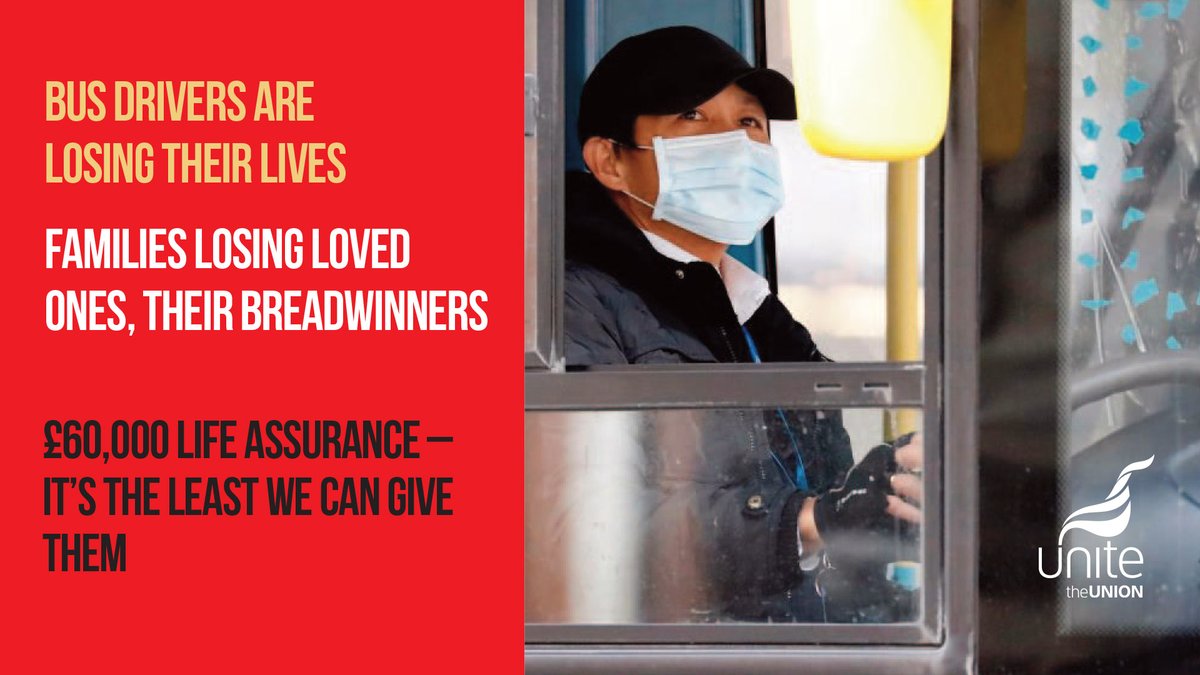 unitetheunion's tweet photo. Bus workers are losing their lives during the #COVID19 crisis.

Their families are losing loved ones and breadwinners.

Please back our campaign to secure them the £60k life assurance payment.

#keyworkers deserve justice.

Sign and share our petition:

https://t.co/QkCMrsqiJk https://t.co/rKWQMHfip5