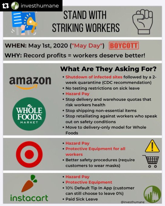 Today May 1: Amazon, Whole Foods, Target &amp; Instacart workers are on strike for better working conditions