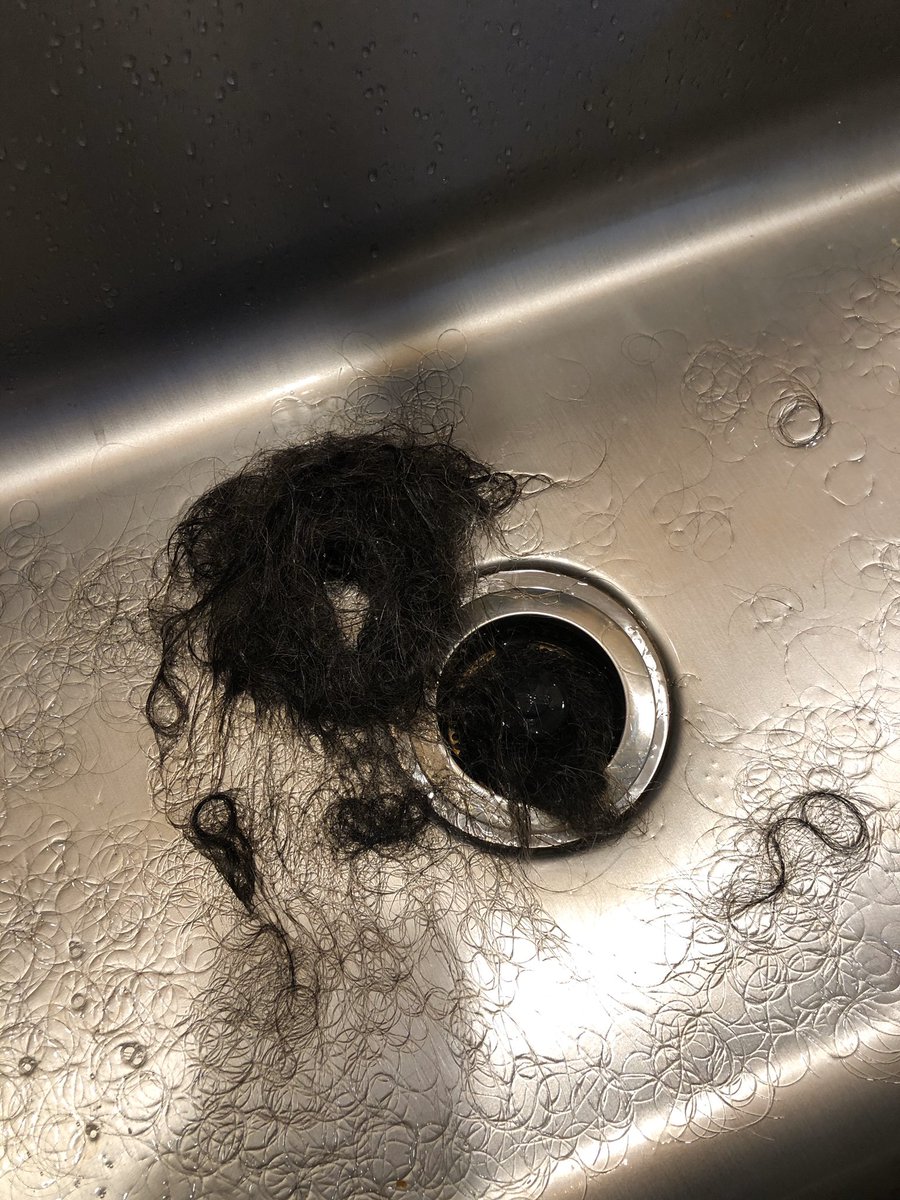 CMHancock14's tweet photo. Welp, here we go again! This is cancer folks. I washed a small dog out of my head today. For all of u that loved the new curls, here they are at the bottom of my sink. #NoTears #Chemoeffects #HancockStrong https://t.co/OH9ZX3Cqsf