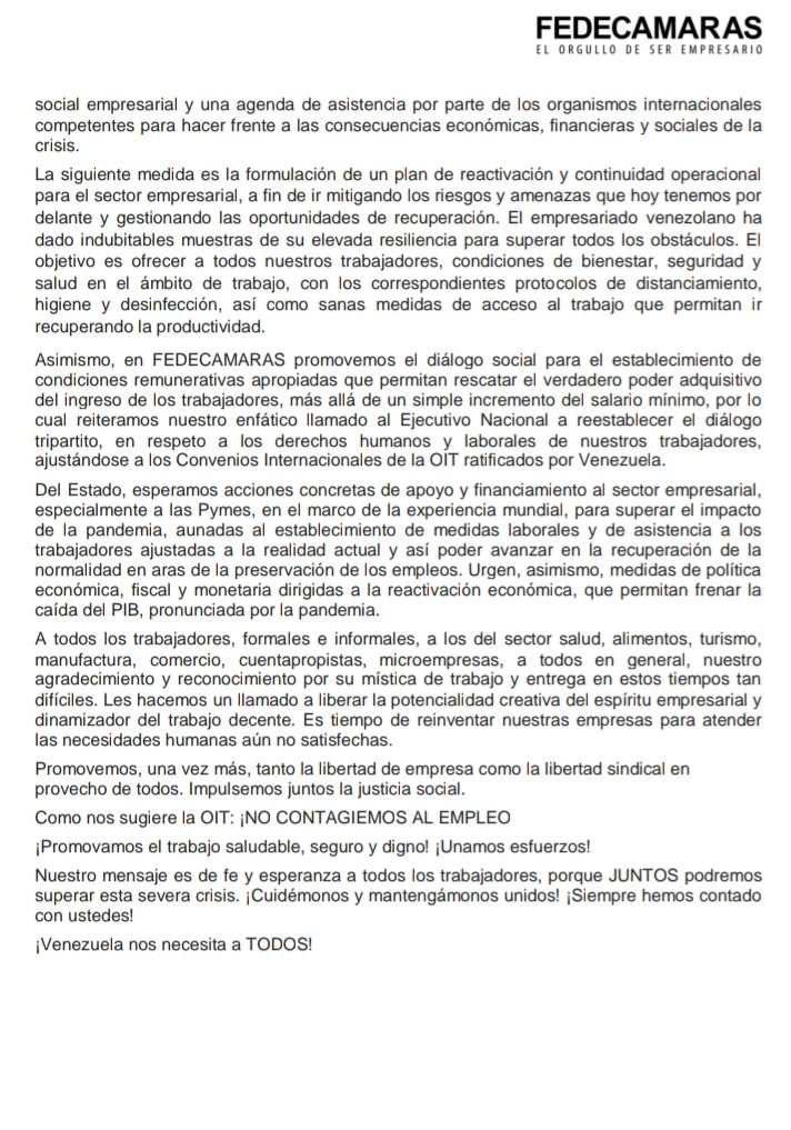 FedeRadioVe's tweet photo. #Comunicado de @fedecamaras a todos los trabajadores venezolanos en el "Día Internacional del Trabajador". https://t.co/pUmo6vRMND