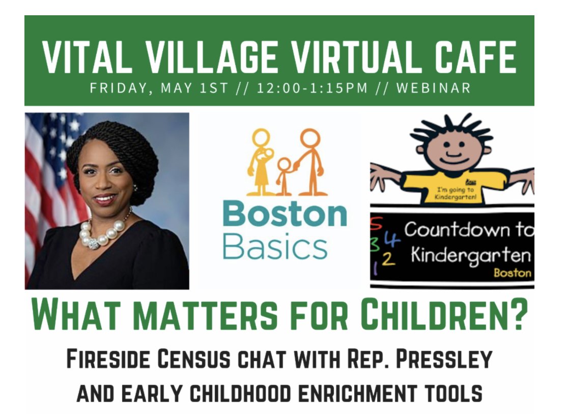 DrLucyMarcil's tweet image. Join @Vital_Village fireside chat with @RepPressley @bostonbasics and Countdown to Kindergarten TODAY at noon! Register:
bostonmedicalcenter.zoom.us/webinar/regist… #pediatrics #Boston #ParentingInAPandemic #Census2020 @RBoyntonJarrett