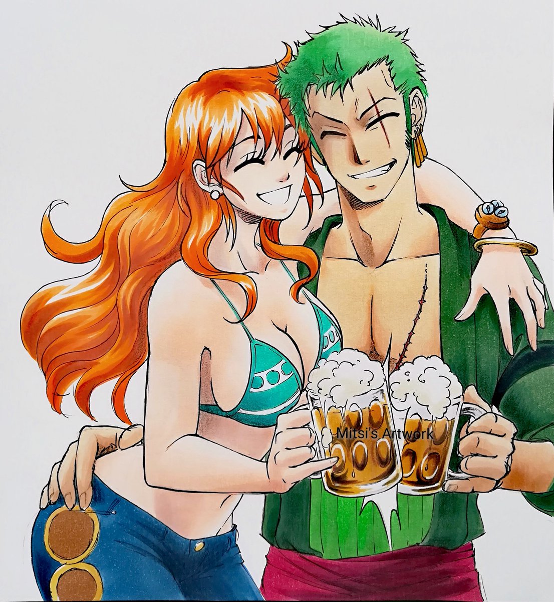 One Piece Zoro X Nami Fanart.