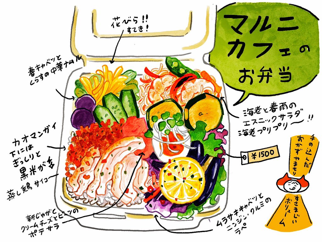 昨日の晩ご飯は五条新町にあるマルニカフェのお弁当♡お野菜たっぷり!ボリュームたっぷり味もおいしいで大満足!
テイクアウト予約専用LINEがあり、そこに毎日メニューが送られてくるんですけどメニュー見てるだけでお腹減る。(マルニカフェのインスタチェック)
お弁当以外の単品も充実してますよ♫ 