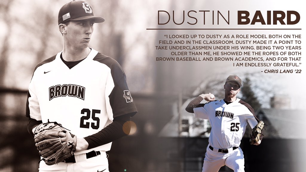 BrownU_Baseball's tweet photo. First up is RHP and team captain Dusty Baird from Indianapolis, IN. Dusty will be using his final year of eligibility at Belmont University, where he will find a spot on the mound as he pursues a Masters in Sport Administration. https://t.co/RUkNebMnuG