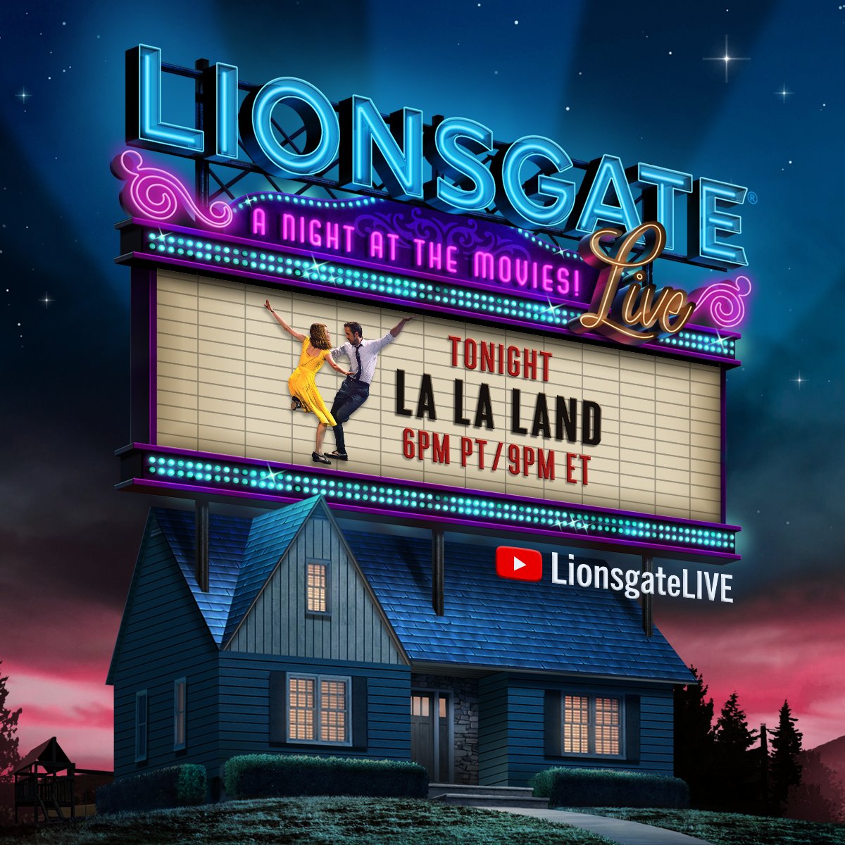 The city of stars will be shining extra bright TONIGHT because we're streaming La La Land for free on YouTube! #LionsgateLIVE