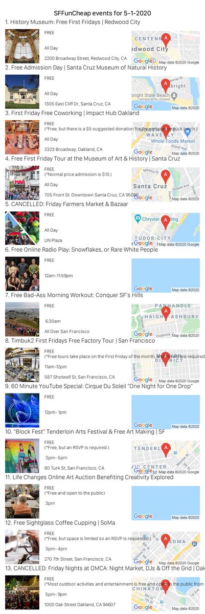 sffuncheap's tweet photo. Events for Friday 5/1/20 https://t.co/KEocSKkJ7o #sffuncheap https://t.co/SyE5oA9zDG