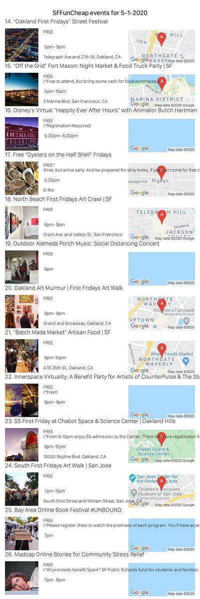 sffuncheap's tweet photo. Events for Friday 5/1/20 https://t.co/KEocSKkJ7o #sffuncheap https://t.co/SyE5oA9zDG