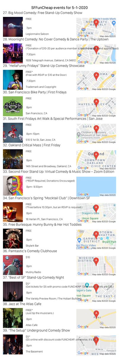 sffuncheap's tweet photo. Events for Friday 5/1/20 https://t.co/KEocSKkJ7o #sffuncheap https://t.co/SyE5oA9zDG