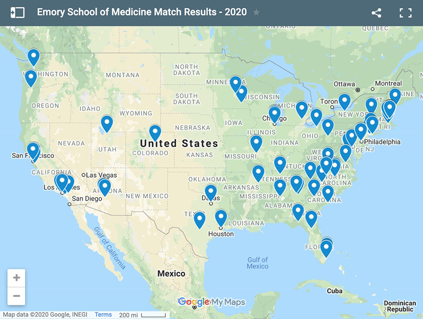 EmoryMedicine's tweet photo. #FlashbackFriday - With the aid of an interactive map, explore the broad range of institutions the @EmoryMedicine Class of 2020  were matched with this year for their medical residencies. https://t.co/L3VUpxtTjV #EmoryMatchDay attn @TheNRMP https://t.co/saCzIOuDUW