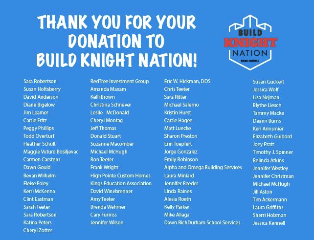 Thank you to all of our generous supporters who made donations to the BKN campaign!!  You are appreciated!  Keep on being as giving as you always are ❤️💙!  This.Is.Kings!