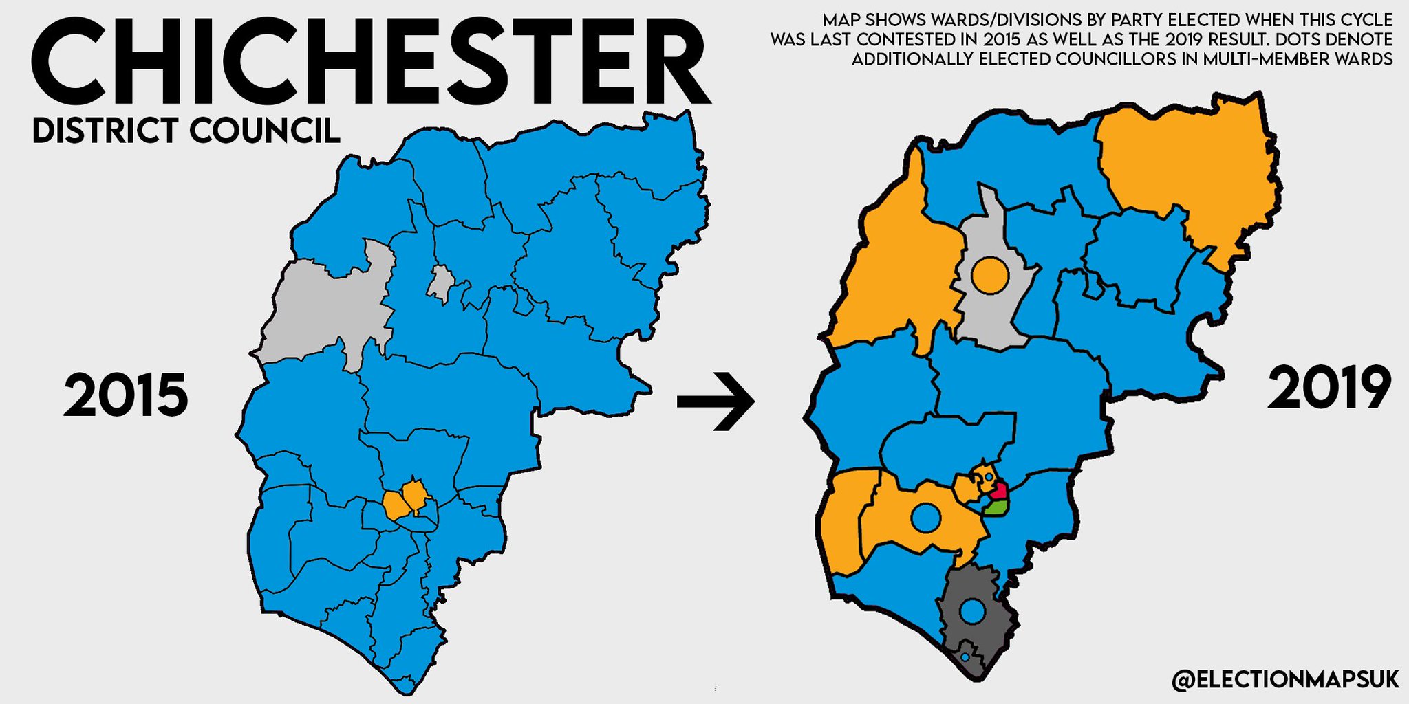 Chichester District Council Map Election Maps Uk On Twitter: "Chichester District Council Result #Le2019:  Con: 18 (-13) Ldm: 11 (+9) Ind: 3 (=) Grn: 2 (+2) Lab: 2 (+2) Conservative  Lose To Noc. Https://T.co/Dz07Xtnfh2" / Twitter