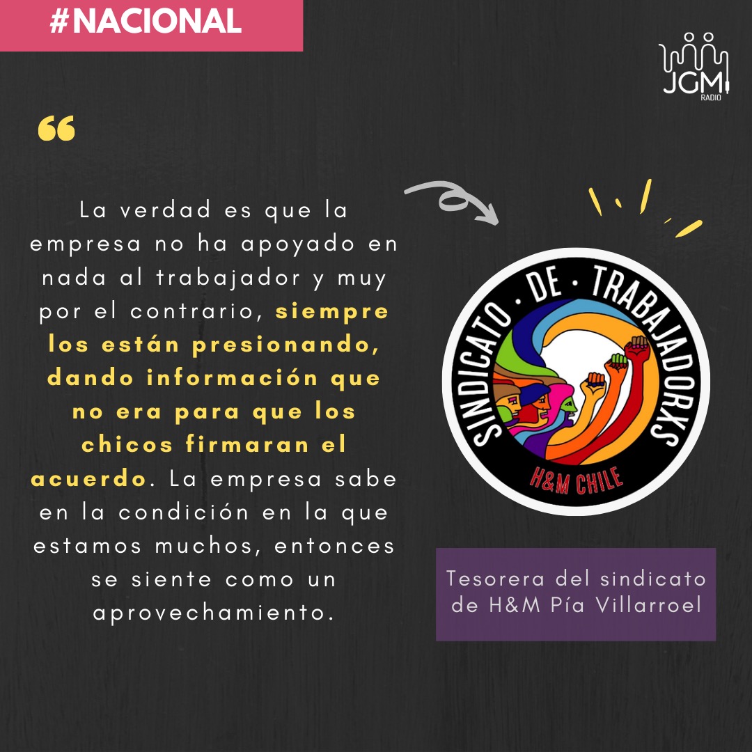 #DiaDelTrabajador La pandemia no detiene a las y los trabajadores este #1Mayo: "La verdad es que la empresa no ha apoyado en nada al trabajador y muy por el contrario, siempre los están presionando", Pía Villarroel del <a href="/SindicatoHyM/">Sindicato H&M Chile</a> radiojgm.uchile.cl/la-pandemia-no…