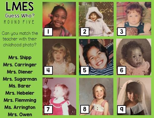 LyonsMill's tweet photo. It’s the final day of our Guess Who game!  Take a break from all your hard work and guess which LMES Staff members belong to which baby picture!  Answers will be revealed later today! https://t.co/W6B7tocG8r