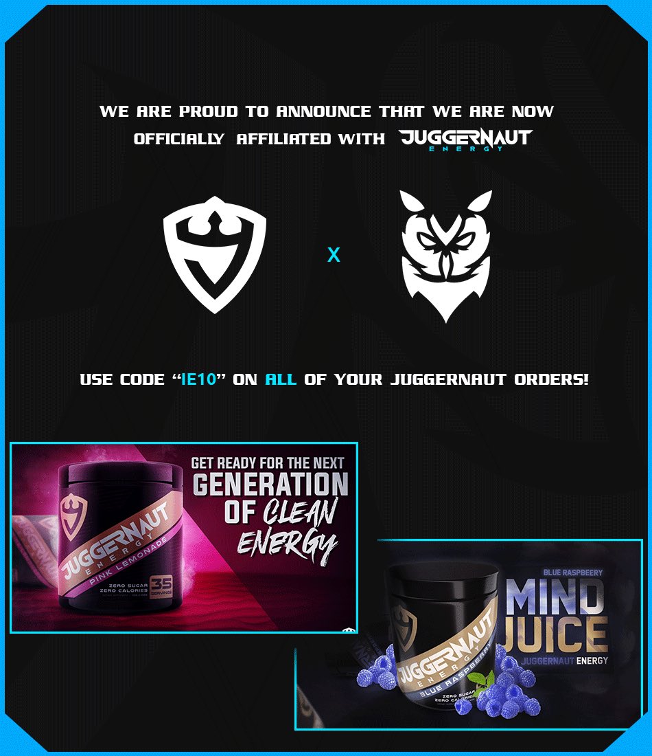 InsomniaEmp's tweet photo. We are proud to announce that we are now affiliated with @Juggernaut 🦉

Use Code “IE10” for a 10% Discount. https://t.co/BMwORNL4GT