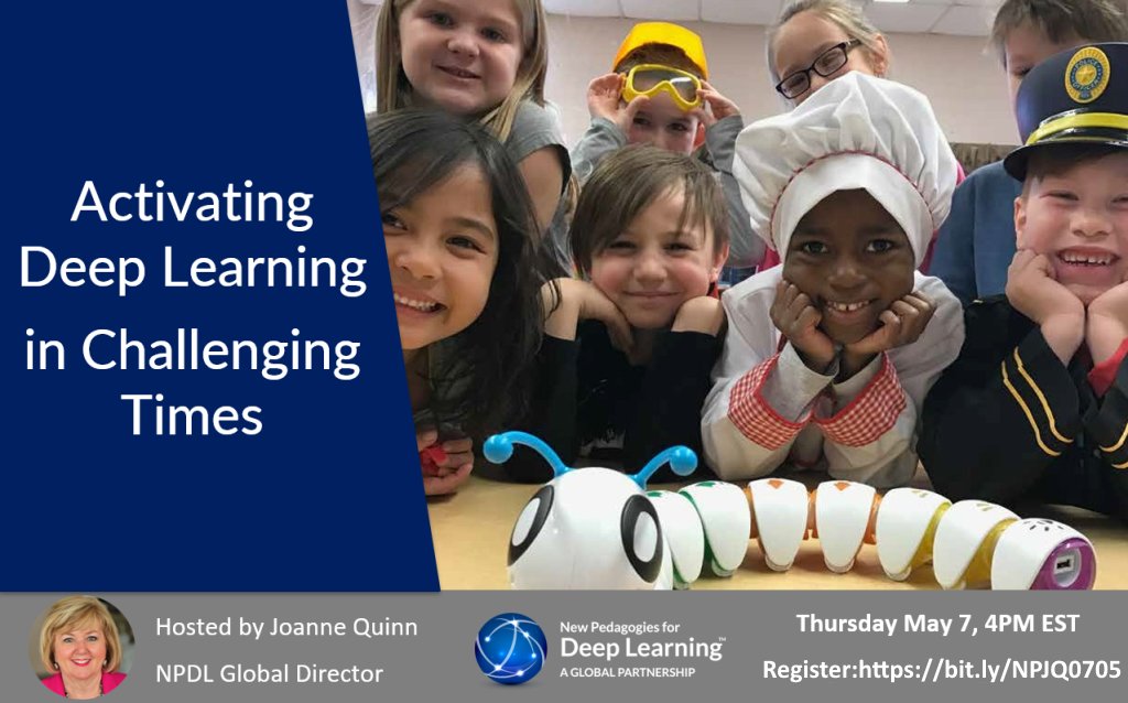 Join <a href="/joannequinn88/">Joanne Quinn</a>  for an interactive hour exploring the new role of teachers in activating engagement and cultivating well being while leveraging the digital world. May 7 4PM EST
Register (free but required) here: bit.ly/NPJQ0705 #NPDL
