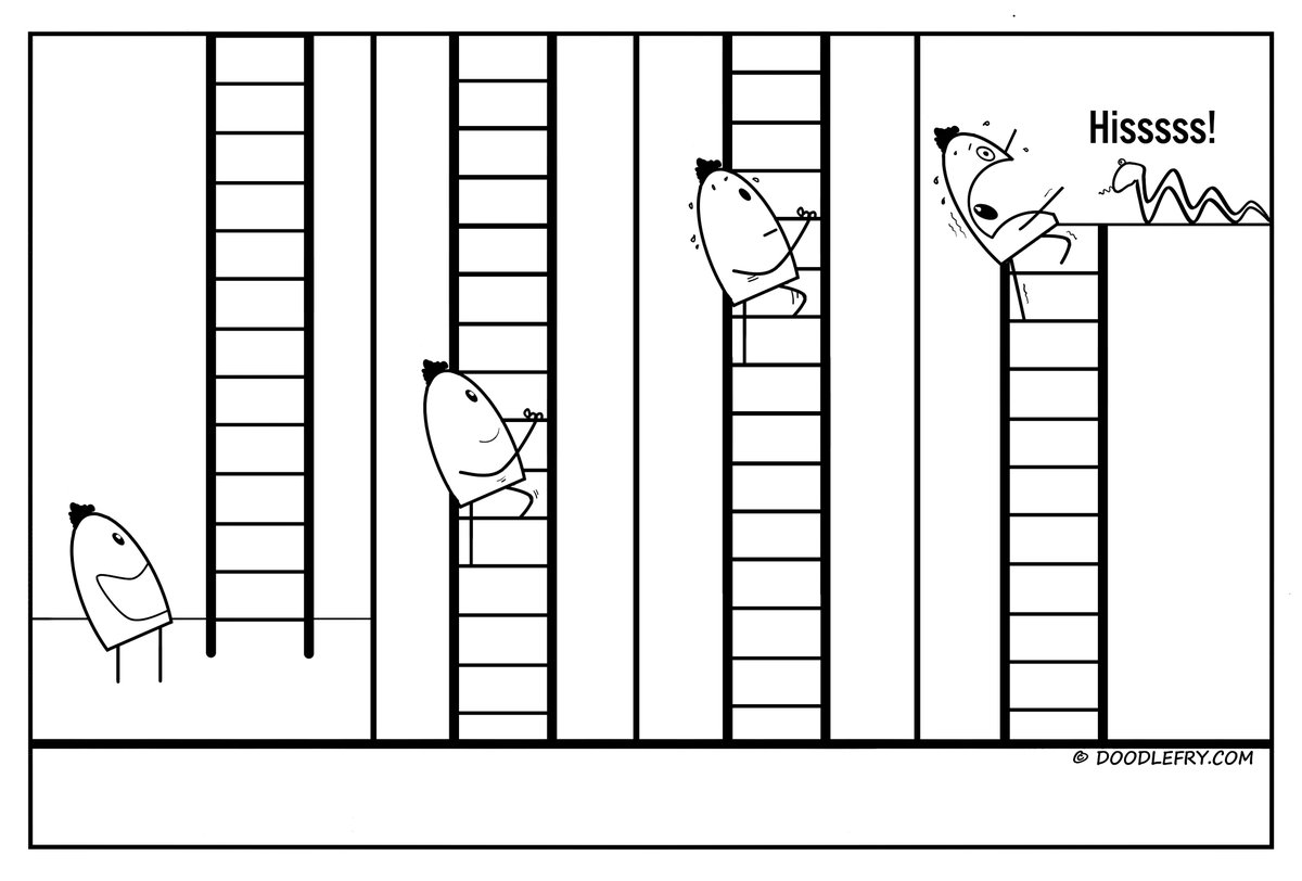 doodlefrycomic's tweet image. Starting a new comic with theme: Snake &amp;amp; Ladder

What's at the end of the ladder?...🙂

#snakeandladder #lockdown