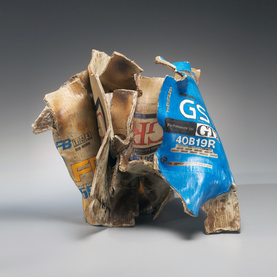 Sculpture by Japanese artist Kimiyo Mishima, 2000s-10s, known for her illusionistic, screen-printed stoneware of common throwaway items