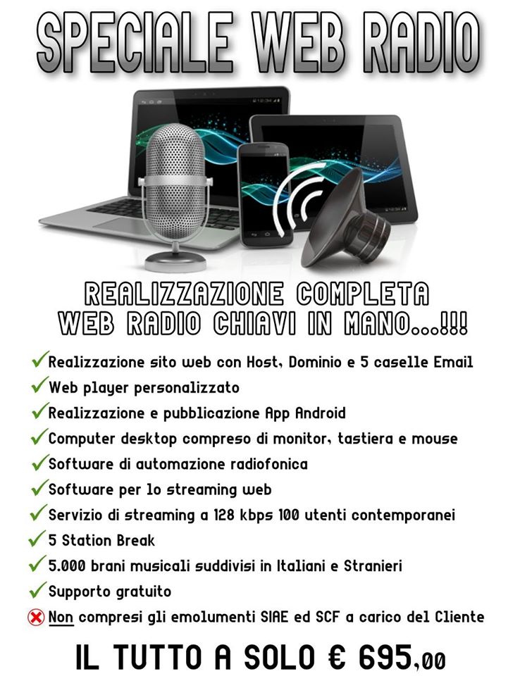 MiniRadio1's tweet image. 🔵 Il tuo desiderio è creare una Web Radio...?
Questo è il momento giusto per realizzarla e tornare al timone...!!!
Ti forniamo tutto ciò che occorre per realizzare la tua emittente chiavi in mano, ad un prezzo mai visto...
ℹ️ Richiedici informazioni: info@maracom.it