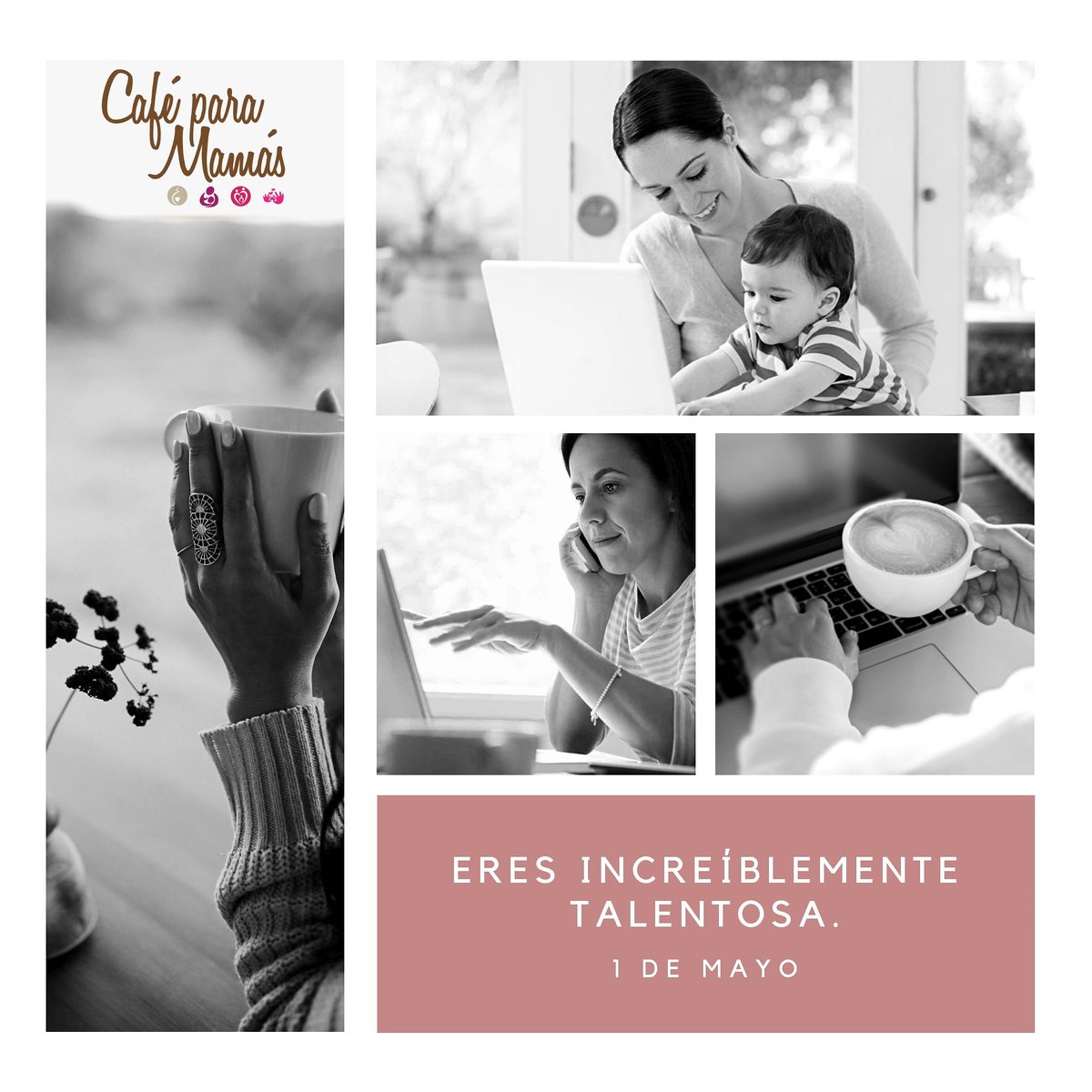 Sabemos el esfuerzo, tiempo y compromiso que significa ser una #MujerMadreYProfesional. 
¡Feliz día para ti! 🌟  #MamáYProfesional #BalanceVidaFamiliarLaboral #DíaDelTrabajador / #CaféParaMamás
