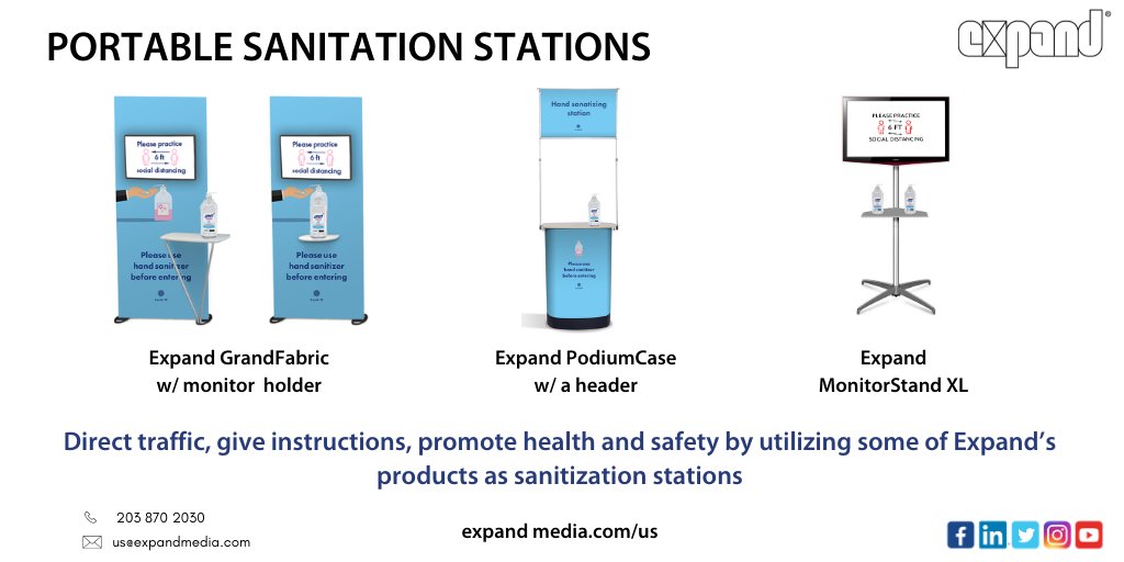 Direct traffic, give instructions, promote health and safety by utilizing some of Expand’s products as sanitization stations. Download Info Sheet for more details here : bit.ly/35ndQnm #portable #Covid_19 #Display