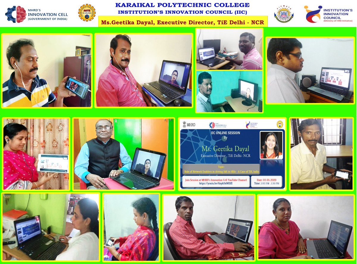 drsandanasamy's tweet photo. Today the #KPTC fraternity joins an interesting #IIC_Online_Sessions by #mhrd_innovation cell on "Role of Network Enablers in driving I&amp;E in HEIs-A case pf TiE, India" by Ms. @geetikadayal, Executive Director, @TiEDelhi. @AICTE_INDIA @HRDMinistry @abhayjere #mhrdindia https://t.co/o6MKuGy9oB