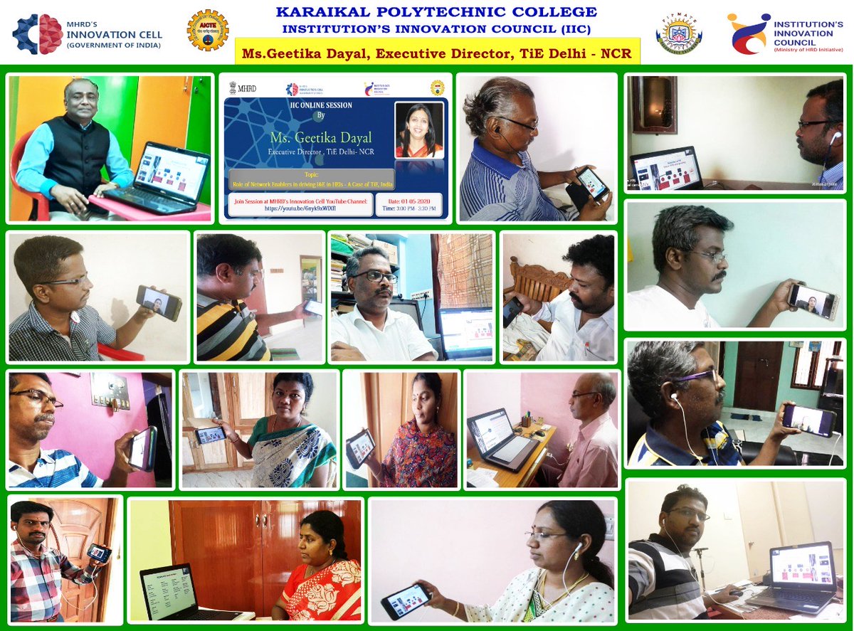 drsandanasamy's tweet photo. Today the #KPTC fraternity joins an interesting #IIC_Online_Sessions by #mhrd_innovation cell on "Role of Network Enablers in driving I&amp;E in HEIs-A case pf TiE, India" by Ms. @geetikadayal, Executive Director, @TiEDelhi. @AICTE_INDIA @HRDMinistry @abhayjere #mhrdindia https://t.co/o6MKuGy9oB