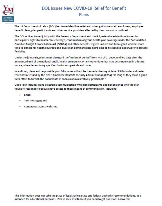 shegeevmc's tweet photo. DOL Issues New COVID-19 Relief for Benefit Plans.  Please read the synopsis about the updated relief for benefits plans.  Additional information can be found at:  https://t.co/688khyvbid
COVID-19 FAQs for Participants and Beneficiaries:  https://t.co/ugfRFmiSO9 https://t.co/DLiGIui9dp