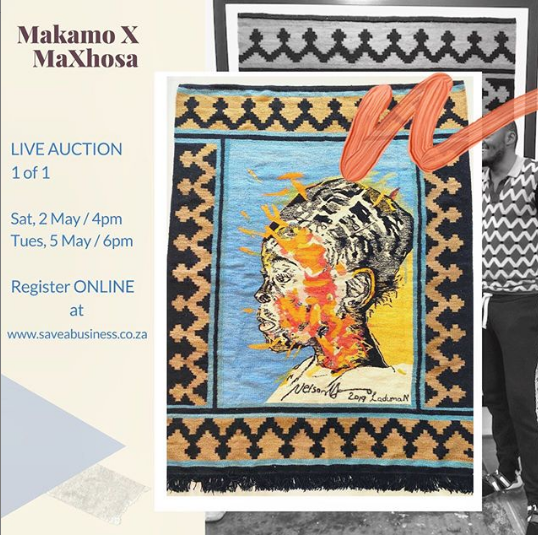 MaXhosaAfrica's tweet photo. #MAXHOSA and @nelsonmakamo donated the only collaborative piece they've designed. 

This 1 of 1 piece will be auctioned LIVE this Saturday, 2nd May - 5th May. 

Proceeds are to @saveabusiness for small businesses hard hit by the COVID-19 pandemic. 

https://t.co/vf7xpB81vI https://t.co/ufkJdjOQZk