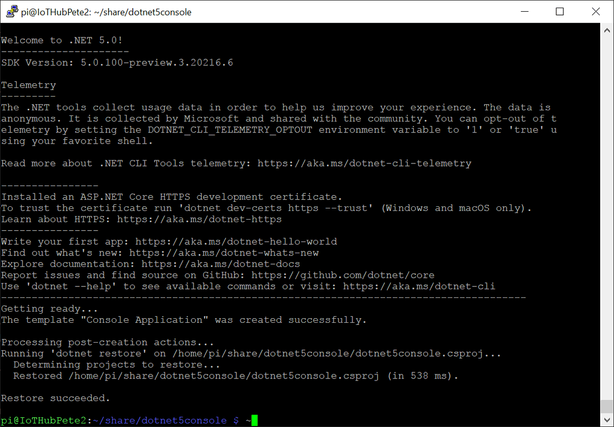 pete_codes's tweet photo. Welcome @dotnet #DotNet5 to the @Raspberry_Pi! 

I've created an accompanying single line install script (like the #DotNetCore3 one) to get it up and running in a snap too... 

wget -O - https://t.co/0NEDVW1AB5 | sudo bash 

Blog post etc coming soon!

#mvpbuzz https://t.co/XW65ftXx3C