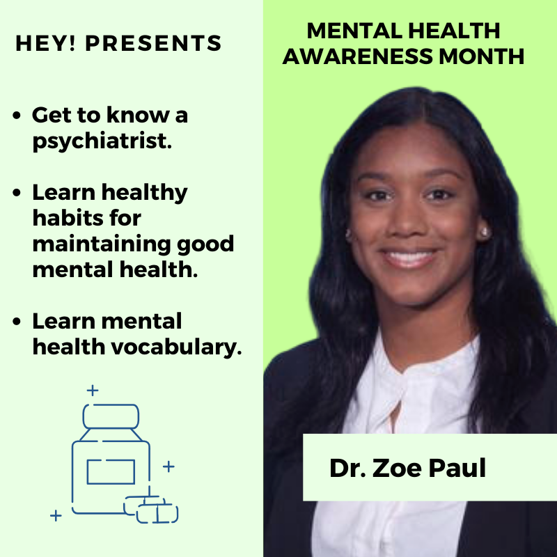 HEY_org_'s tweet photo. May is Mental Health Awareness Month and we’ve got a special treat just for you. We’ve teamed up with Dr. Zoe Paul to bring you some fun content about mental health. Tune into our Instagram on Monday at 9 AM for a special video release! https://t.co/84DKqtNh9Q