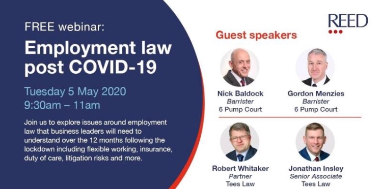 FREE Employment law Webinar ! 

Join us on Tuesday 5th May 9.30am-11.00am

Please reserve your place using the following links 

lnkd.in/g_gQiQs
#webinar #covid19 #employmentlaw #reed #hr #essex
