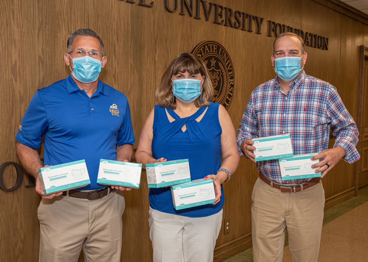 AngeloState's tweet image. We&apos;re incredibly grateful to community partners @PrincipalLED and @EnerTelServices for their donation of 1,000 disposable masks each to #AngeloState. The masks will be distributed to essential personnel who are on campus. #ramsRISEup @ASUDevelopment
