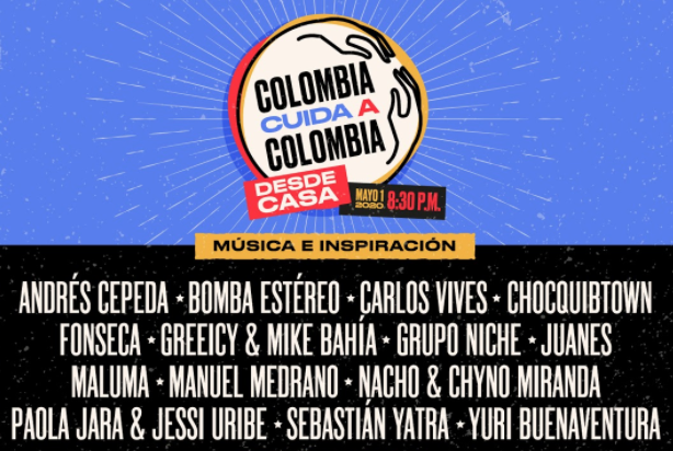 .<a href="/andrescepeda/">Andrés Cepeda</a>, <a href="/bombaestereo/">Bomba Estéreo</a>, <a href="/carlosvives/">Carlos Vives</a>, <a href="/chocquibtown/">chocquibtown</a> y MÁS unidos HOY por 🇨🇴

Conéctate a las 8:30 pm al concierto de <a href="/ColombiaCuida/">Colombia Cuida a Colombia</a> en el canal de <a href="/LatinGRAMMYs/">The Latin Recording Academy / Latin GRAMMYs</a>. 
Dona con el botón que aparecerá en la transmisión. ❤️ → youtu.be/13tNyz5YSpo
#ColombiaCuidaColombia