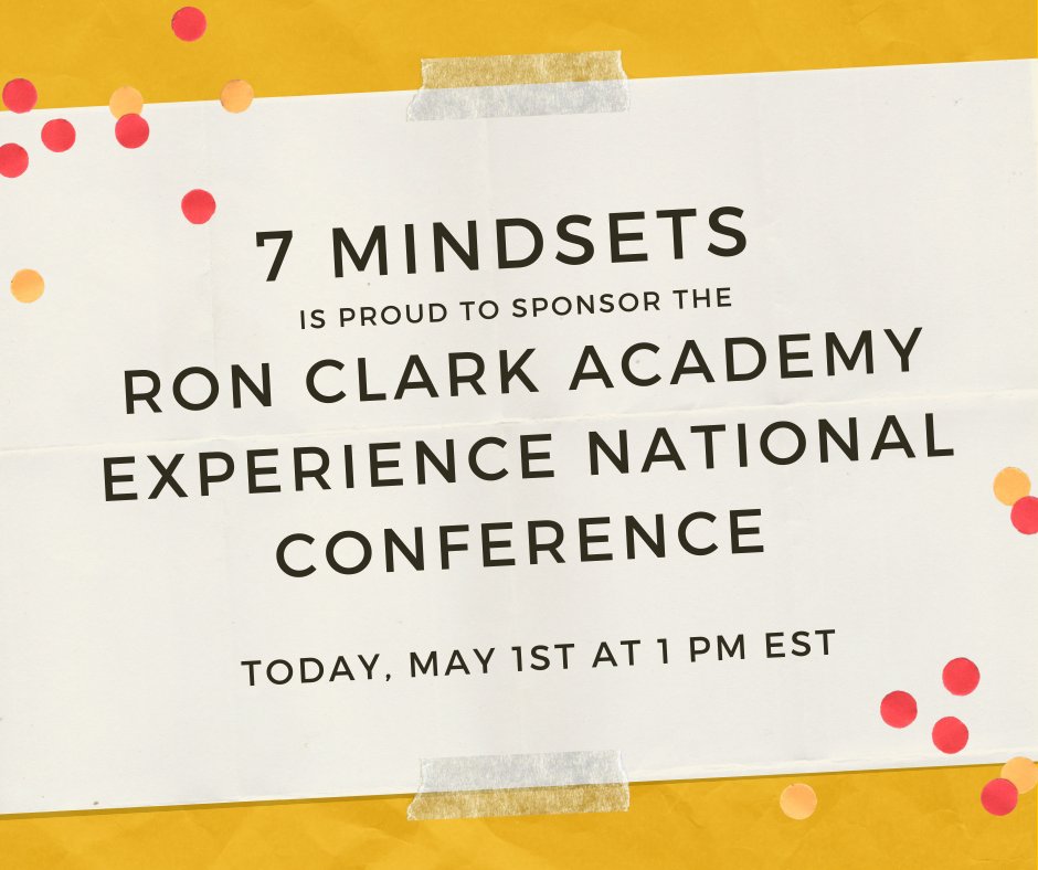 7Mindsets's tweet photo. ONE HOUR LEFT!!
7 Mindsets is proud to sponsor the Ron Clark Academy Experience National Conference TODAY, May 1st at 1 PM EST.
There is still time to register for the conference NOW:
https://t.co/v6utqIRetH
#RCA | #RCAEXP | #7Mindsets | #7MindsetsEducators https://t.co/bS4aM9pYa4