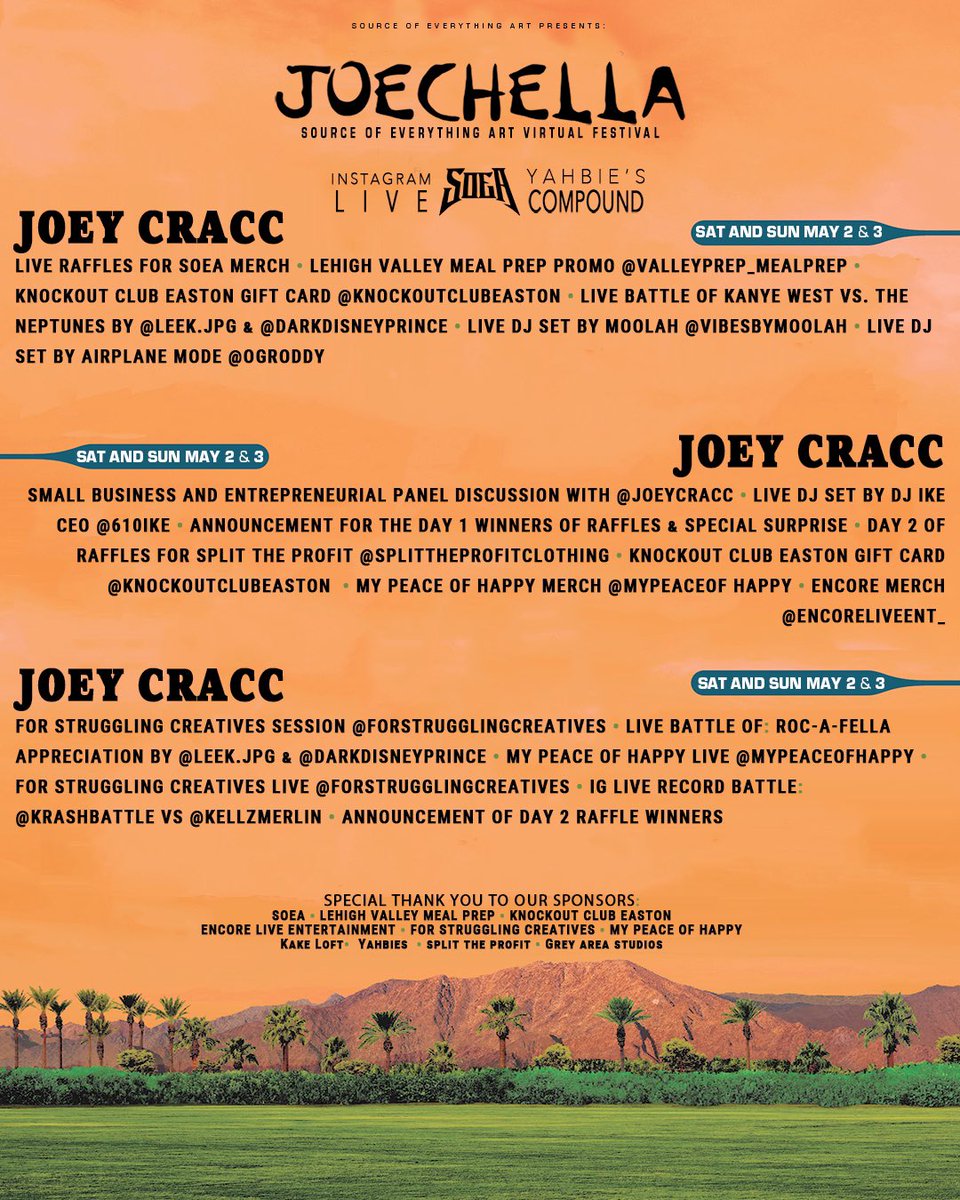 OGRODDY's tweet image. ALL INFO FOR #JOECHELLA 5/2 &amp;amp; 5/3