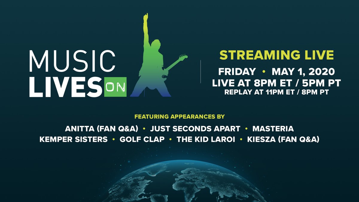 reactpresents's tweet image. Tonight! Tune into LiveXLive's #MusicLivesON 7pm CT / 8pm ET with LIVE streams from @golfclapdet, @@itsmasteria, @thekidlaroi, @Anitta, @Kiesza and more! 
.
#Anitta #Kiesza #TheKidLaroi #GolfClap #JustSecondsApart #Masteria #KemperSisters #MusiCares #StayAtHome #LiveXLive