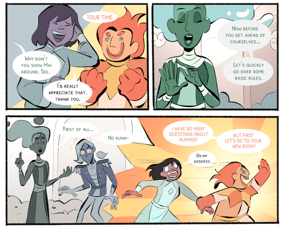 You can read what is currently online here!
https://t.co/A4TlUunJM5
If you're into space, fantasy, found family, ancient mysteries, and LOTS OF COLOUR, MAGIC , and even more EMOTIONS then consider checking it out! Here's some sneak peaks at what's coming...