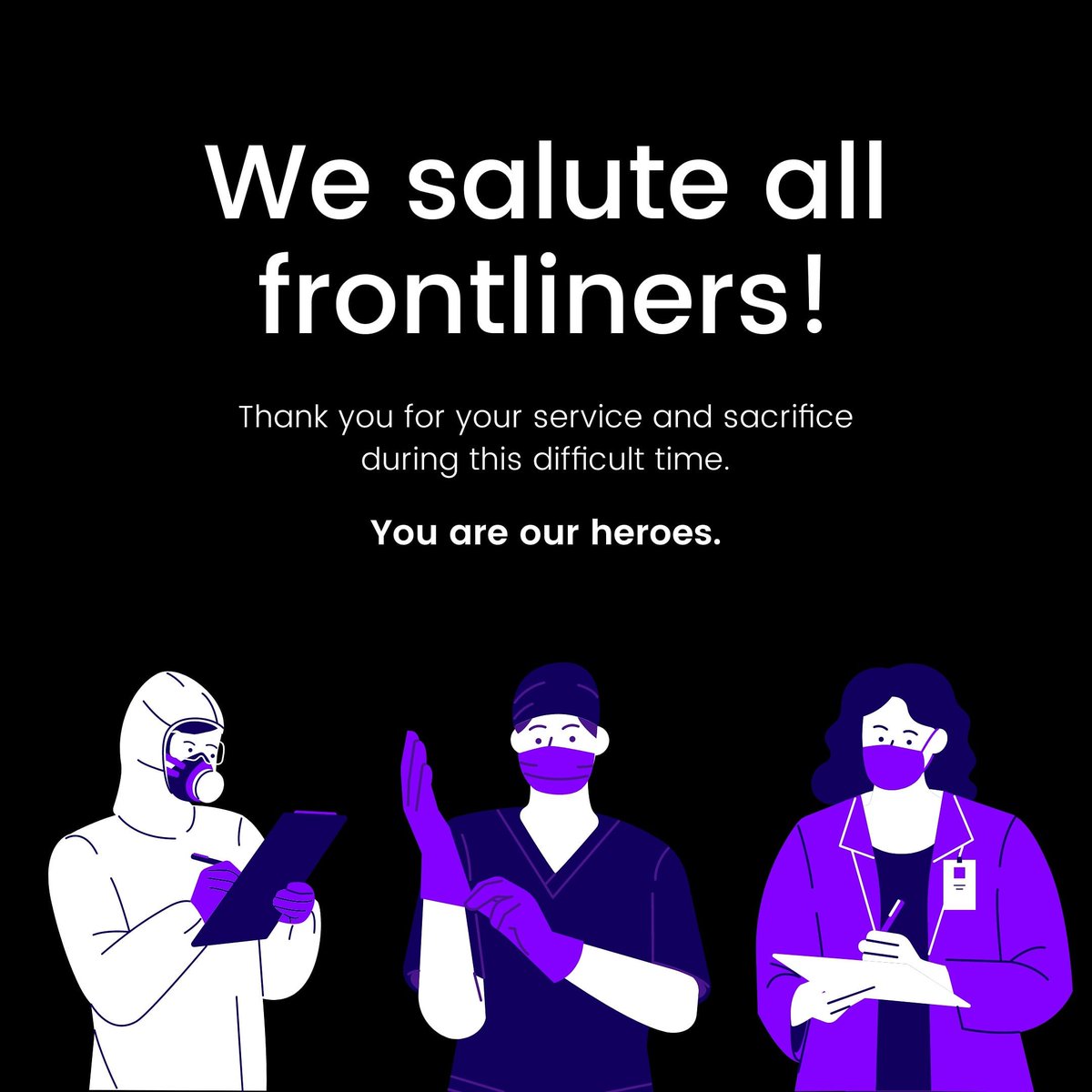 WayforDigital1's tweet photo. Salute to all heros out there.

#covid #coronatime #coronachallenge #covid_19 #digitalmarketing #socialmedia #socialmediamarketing #wayfordigital #salute #heros #doctors #nurses #frontlineworkers #StayHomeStaySafe https://t.co/fF3wxgk72T