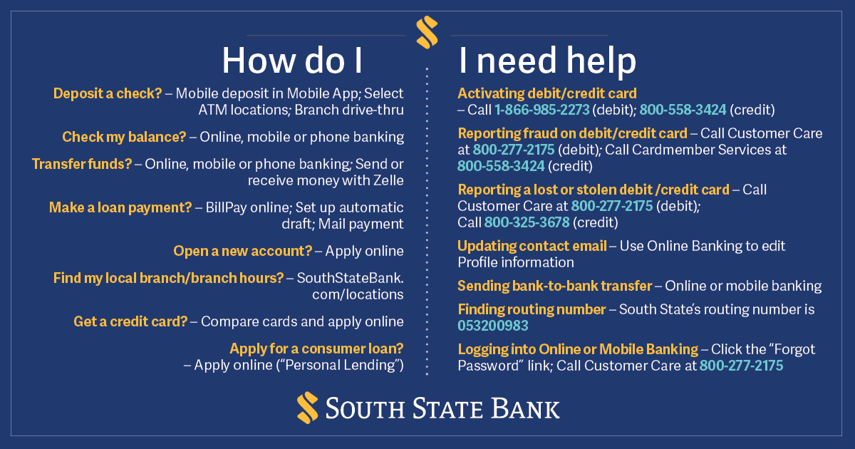 Southstate Bank On Twitter We Re Here To Help You Bank On Your Terms No Matter Where You Are Check Out This Guide For Frequent Banking Needs Https T Co Wmj92z7pd4