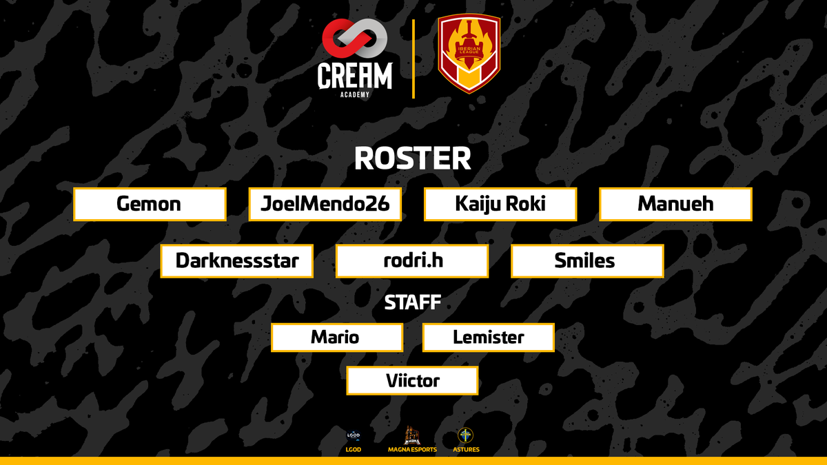 🏆 3ª Edición. 

Queremos presentar el gran equipo que presenta @Cream_AcademyGG  para la #IberianLeague

¡Muchisima suerte en la competición!
