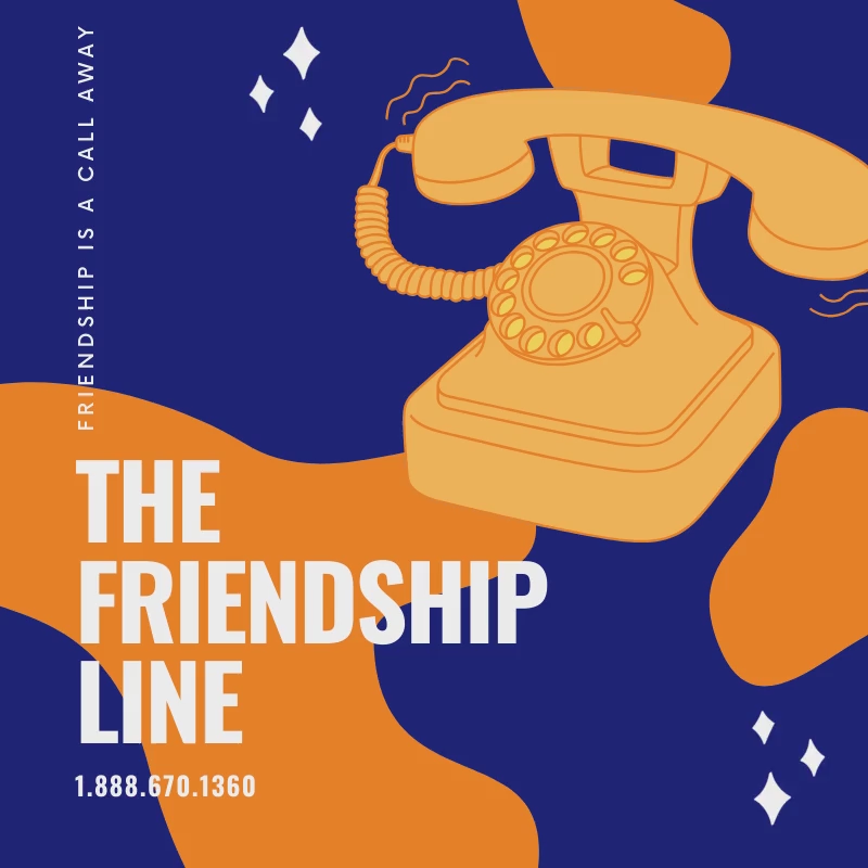 CAPublicHealth's tweet photo. Friendship Line California is available to provide emotional support to older Californians facing loneliness, isolation, and anxiety ➡️ Call 1-888-670-1360 toll-free to connect with a friendly, listening ear today #StayHomeSaveLivesCheckIn https://t.co/YLCCj5jKx8