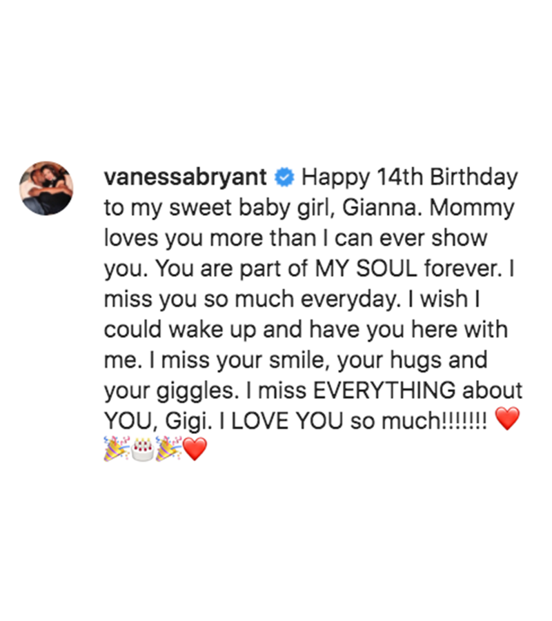"You are part of MY SOUL forever."

Vanessa Bryant wished Gigi a happy 14th birthday ❤️ (via vanessabryant/Instagram)