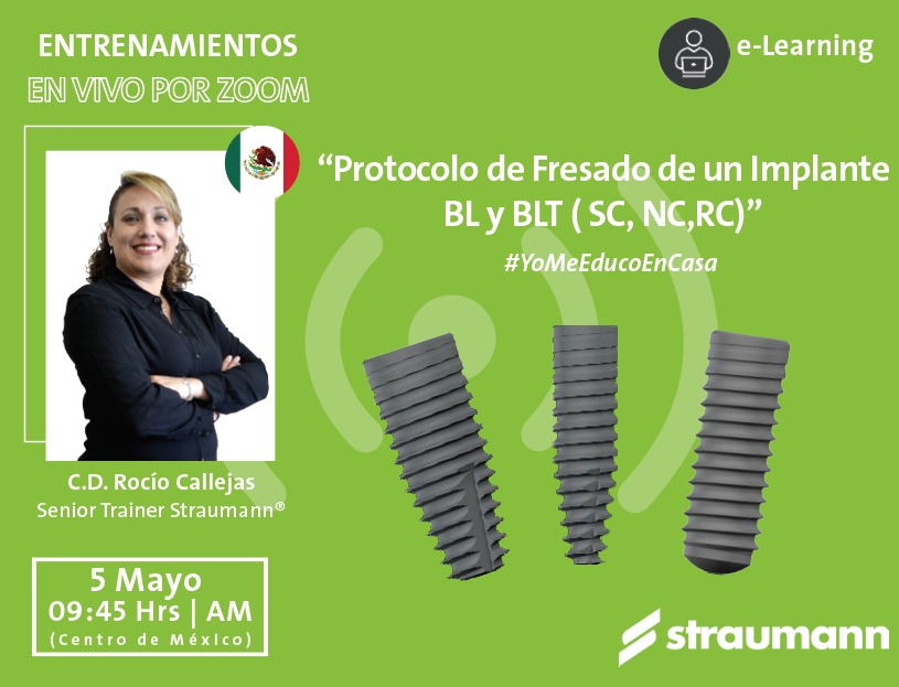 StraumannMX's tweet image. Te invitamos a participar en nuestra próxima sesión de ZOOM "Protocolo de fresado de un implante BL y BLT (SC, NC, RC)".
¿Cuándo? 🗓 5 de mayo, 2020 
¿Hora?⏰ 09:45 AM Ciudad de México 
➡️ bit.ly/3f9cVLU 
#TimeForEducation #YoMeEducoEnCasa #TogetherStrong #Straumann