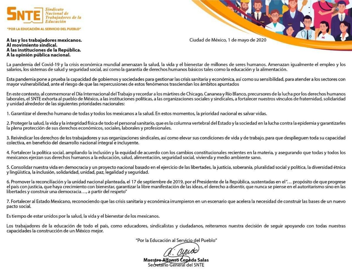 aracelih147's tweet photo. A las y los Trabajadores Mexicanos.
Al Movimiento Sindical.
A las Instituciones de la República.
A la opinión pública nacional.
#UnidosParaTrascender @SNTE54mx @SnteNacional @raylagarda #SoySNTE https://t.co/ZsmNLEl1Uh