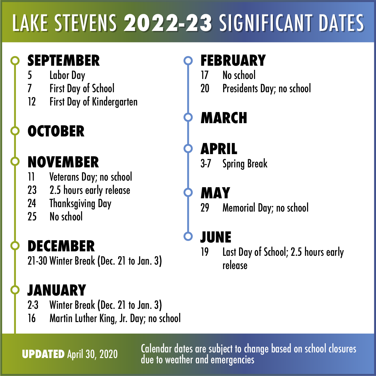 Lake Stevens Sd On Twitter: "Calendar Updates! The Last Day Of School Is Friday, June 19. The Last Day Of School For Seniors Is Friday, June 12. Calendars For The 2020-21, 2021-22