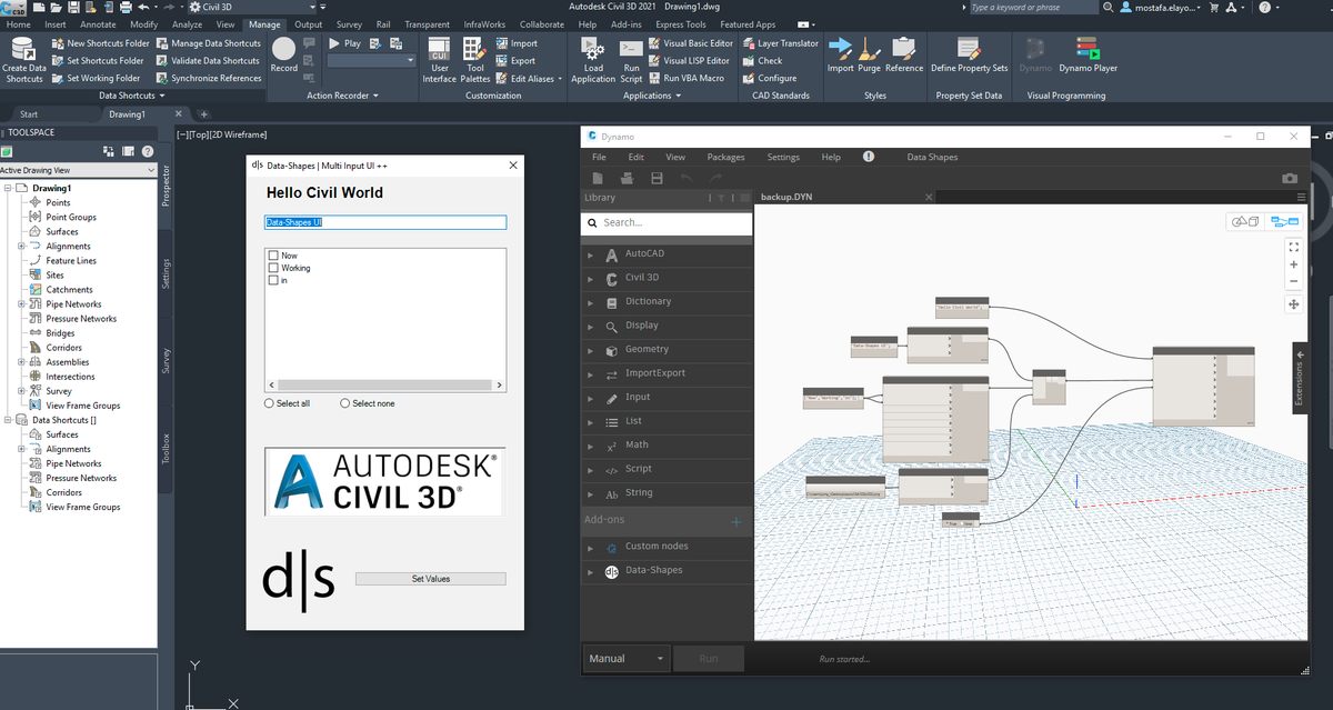 data_shapes's tweet photo. Data-Shapes UIs are now compatible with @AutodeskCivil3D ! All the Data Input nodes are available and I've added some new specific Object Selection inputs :) Will be published later today 😁 https://t.co/LoG3cRSdgu