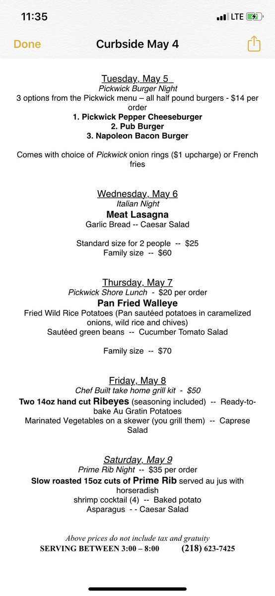 We will be taking orders from now until 2:00 PM the day of each nightly special!